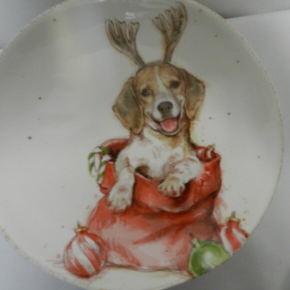 Southern Living Claus puppy dog Salad Starter Plate Set 6 assorted Christmas - Picture 7 of 11